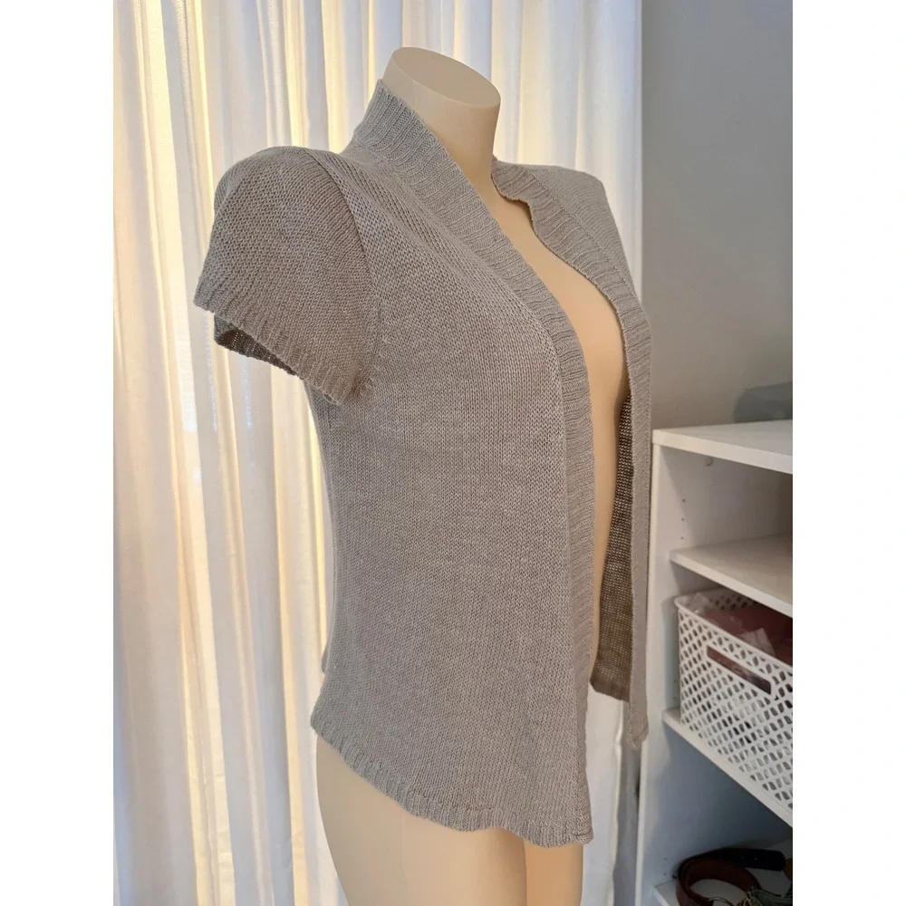 Eileen Fisher Hemp Knit Short Sleeve Open Front Cardigan Sz M Beige Tan - Picture 7 of 13